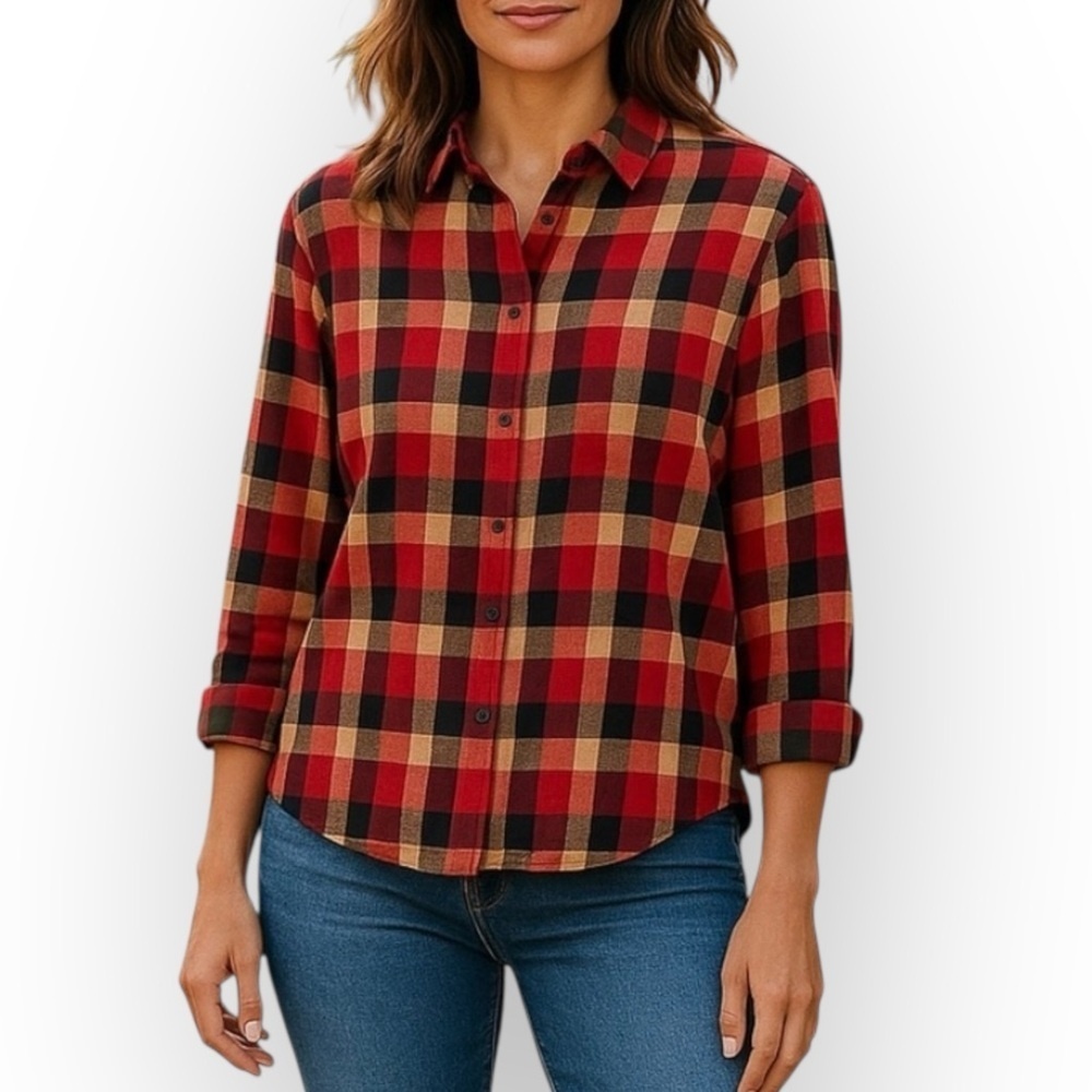 Madewell Black & Red Plaid Flannel Button Down Shirt Womens Size Small